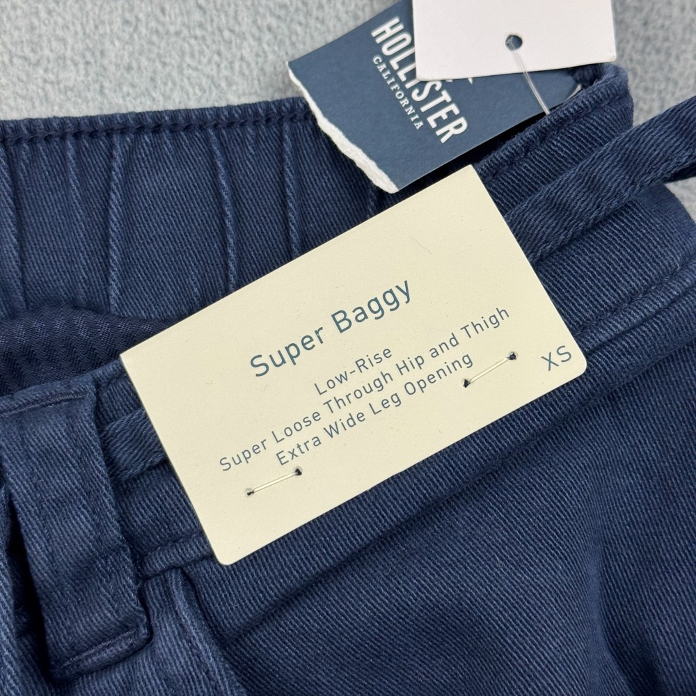Hollister Pants Womens XS Blue Low Rise Super Baggy Wide Leg Drawstring Y2K NWT - Picture 3 of 14